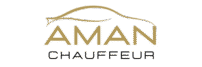 Logo AMAN Chauffeur - Service de chauffeur privé haut de gamme à Marseille et en région PACA. Design épuré avec silhouette automobile dorée, symbolisant luxe et élégance.